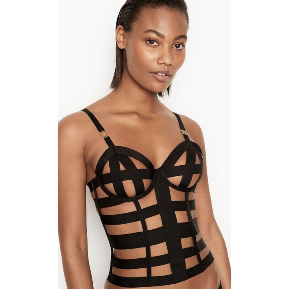 Victoria's Secret Very Sexy Bondage Corset Strappy Banded Black‎ Sz XS